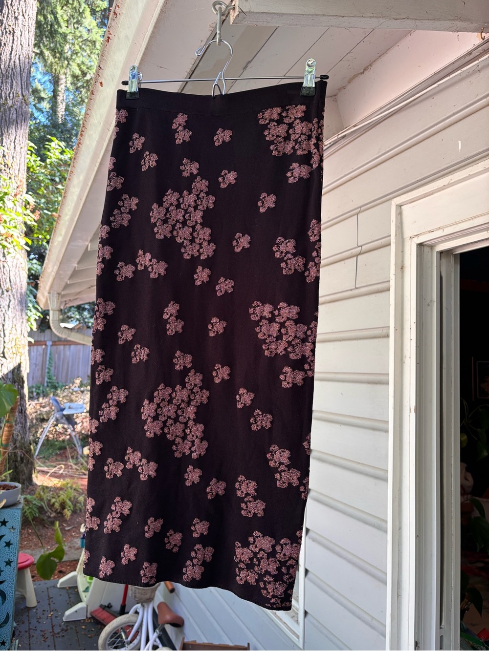 Black Midi Skirt with copper metallic pattern